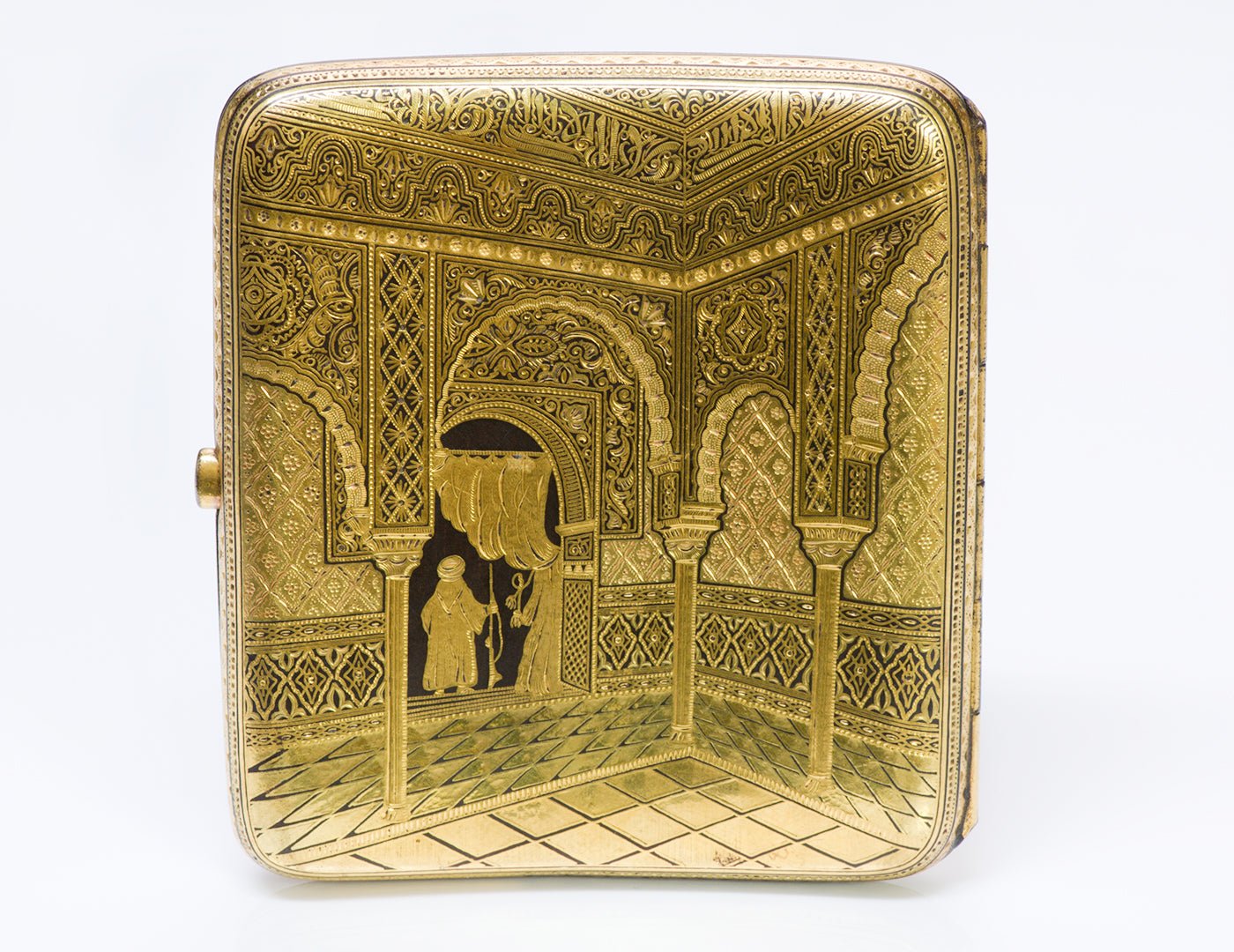 Antique Damascene Gold Iron Arabic Cigarette Case