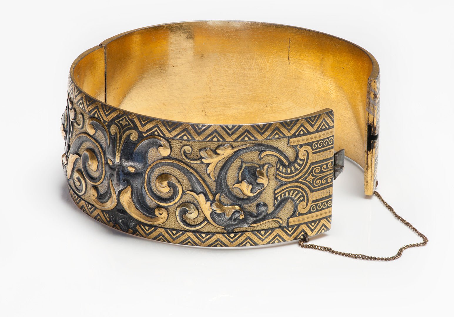 Antique Damascene Wide Bangle Bracelet