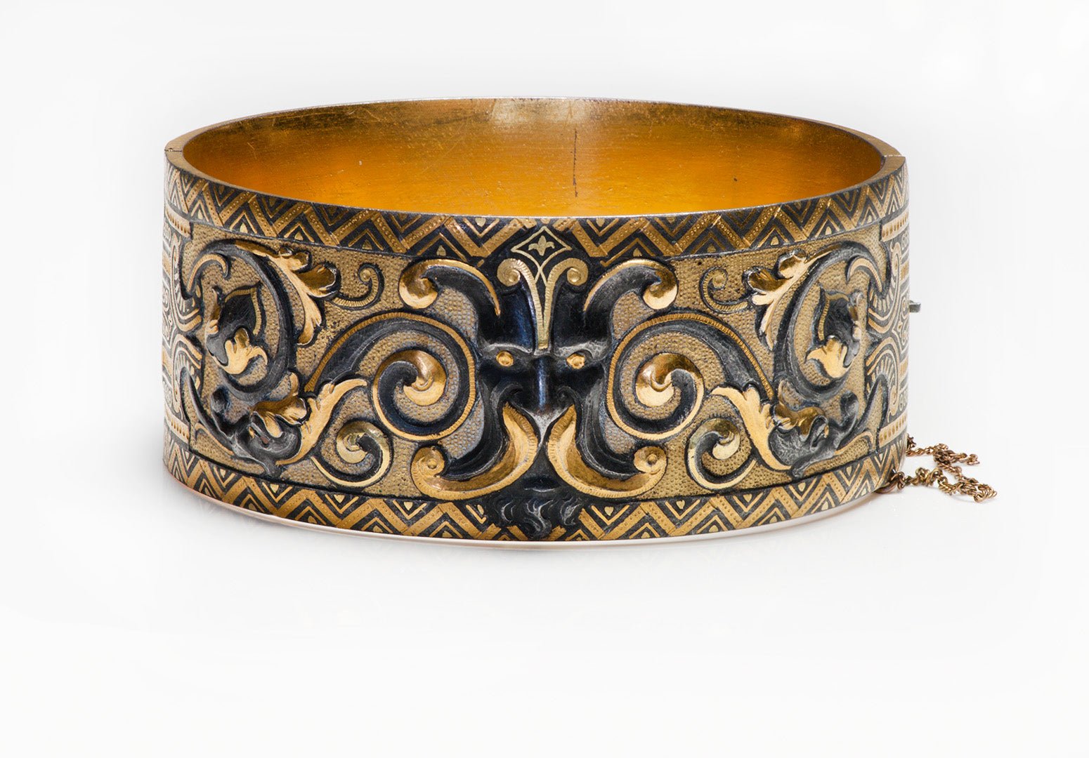 Antique Damascene Wide Bangle Bracelet - DSF Antique Jewelry