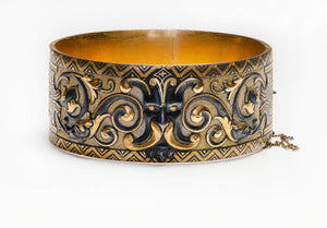 Antique Damascene Wide Bangle Bracelet