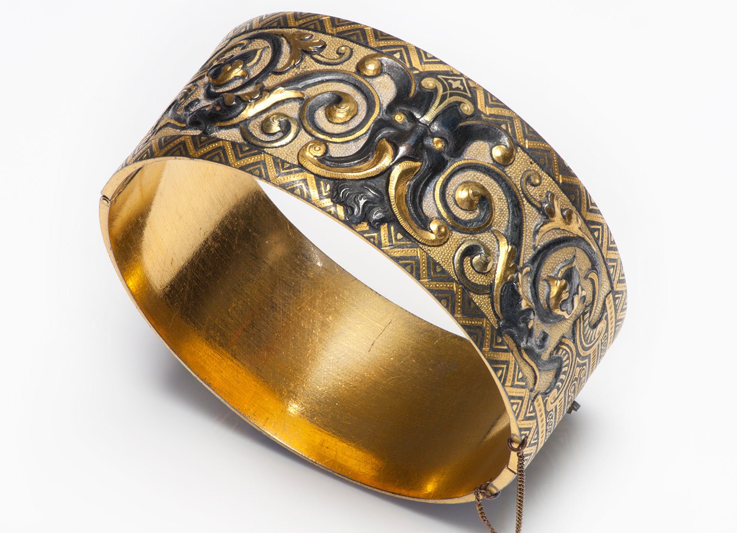 Antique Damascene Wide Bangle Bracelet - DSF Antique Jewelry