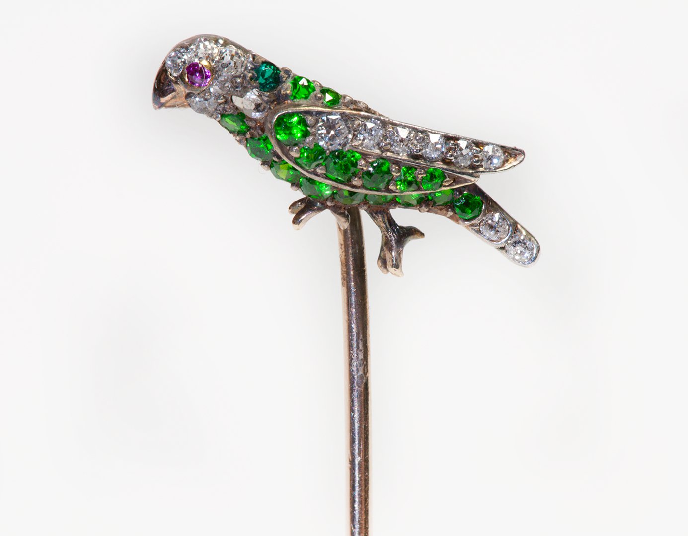 Antique Demantoid Diamond Bird Stick Pin - DSF Antique Jewelry