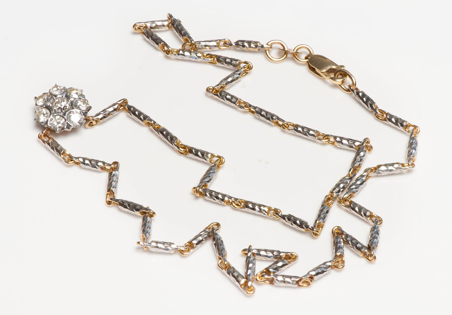 Antique Diamond Cluster Gold Chain Necklace