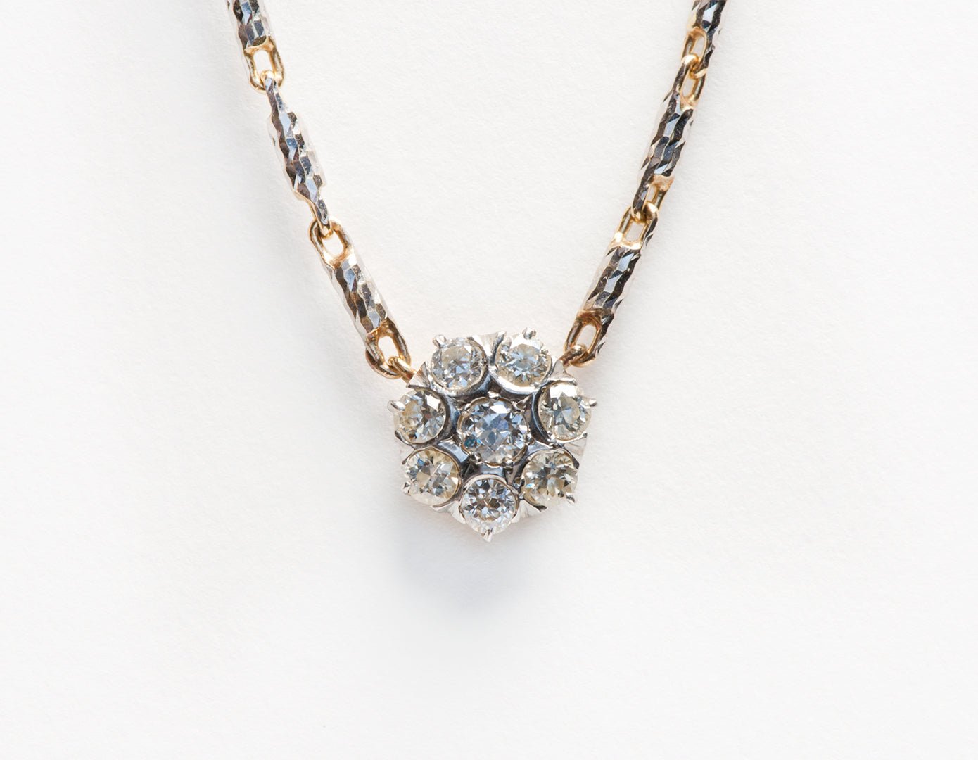 Antique Diamond Cluster Gold Chain Necklace