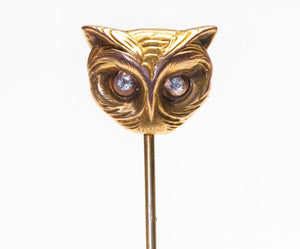 Antique Diamond Gold Owl Stick Pin