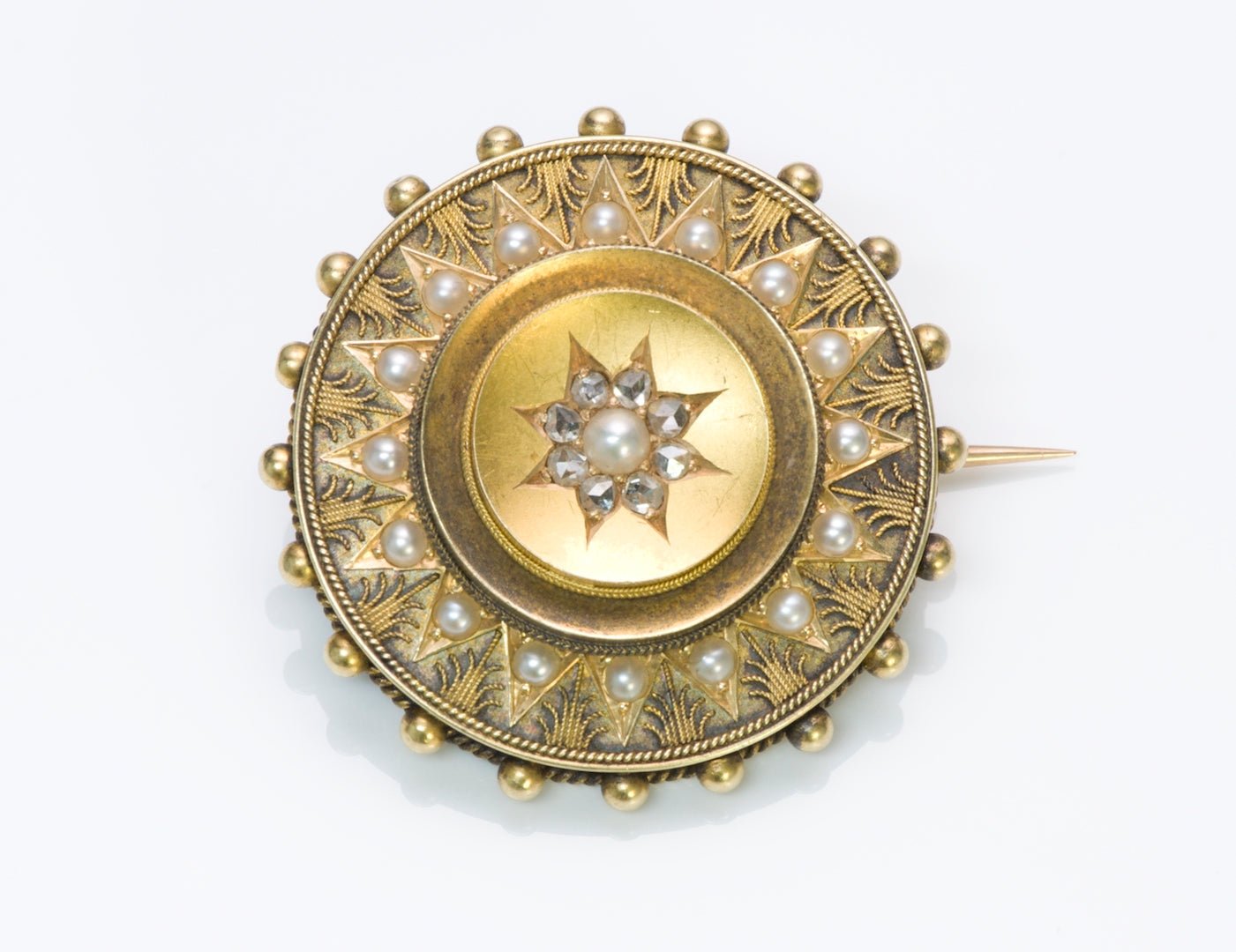 Antique Diamond Pearl Gold Brooch