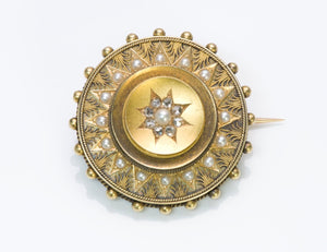 Antique Diamond Pearl Gold Brooch