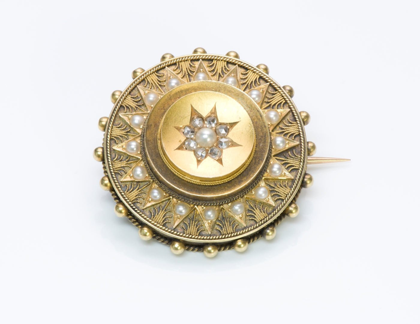 Antique Diamond Pearl Gold Brooch