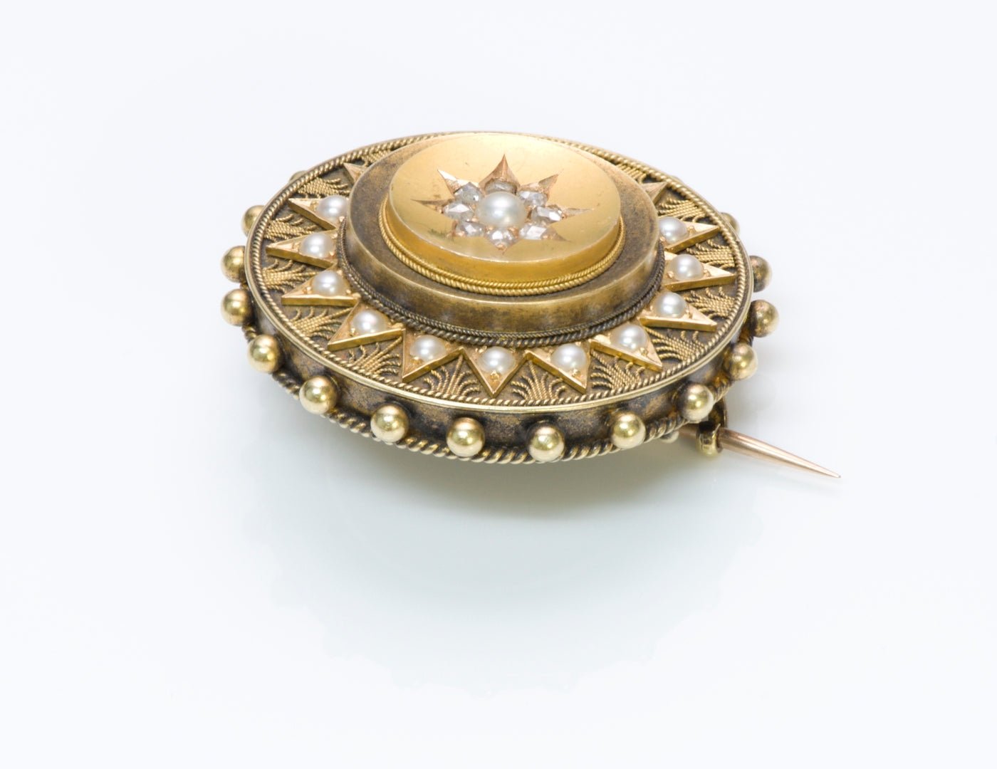 Antique Diamond Pearl Gold Brooch - DSF Antique Jewelry