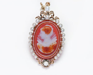 Antique Diamond Pearl Gold Cameo Pendant