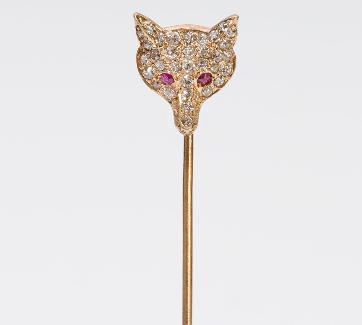 Antique Diamond Ruby Gold Fox Stick Pin - DSF Antique Jewelry