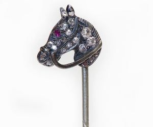 Antique Diamond Ruby Horse Stick Pin