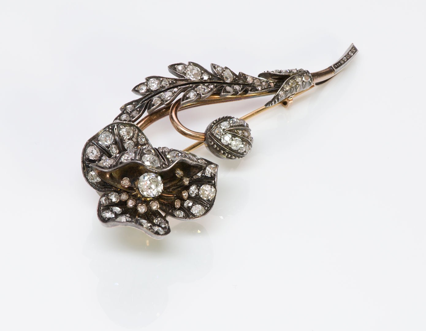 Antique Diamond Tremblant Flower Brooch - DSF Antique Jewelry