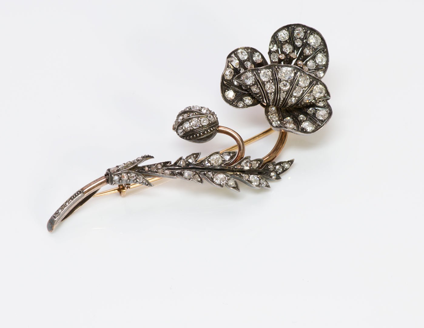 Antique Diamond Tremblant Flower Brooch