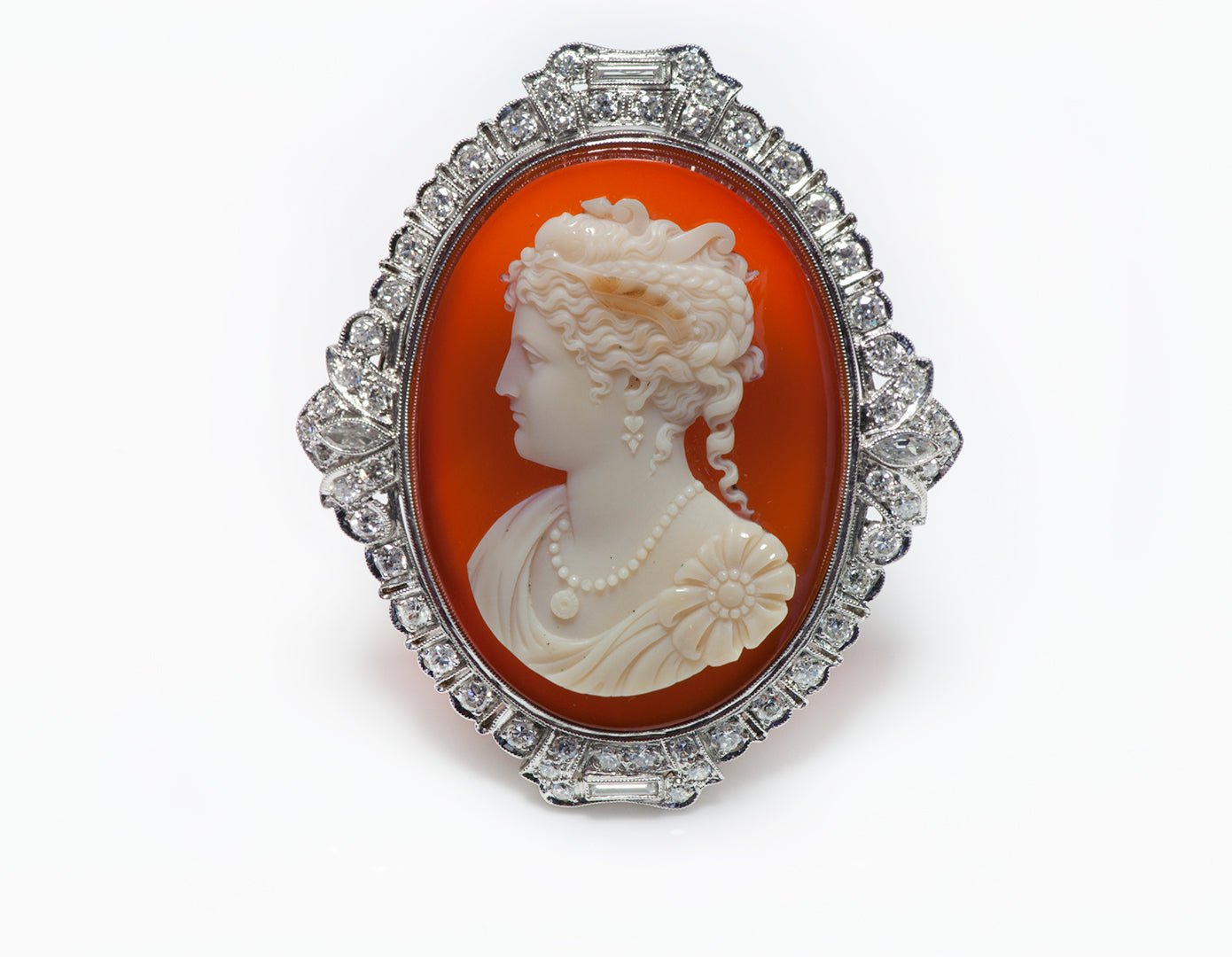 Antique Edwardian Diamond Cameo Brooch - DSF Antique Jewelry