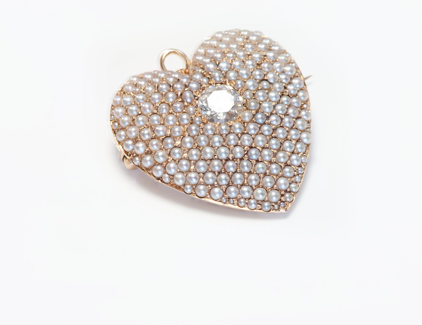 Antique Edwardian Gold Diamond Seed Pearl Heart Pendant Brooch - DSF Antique Jewelry