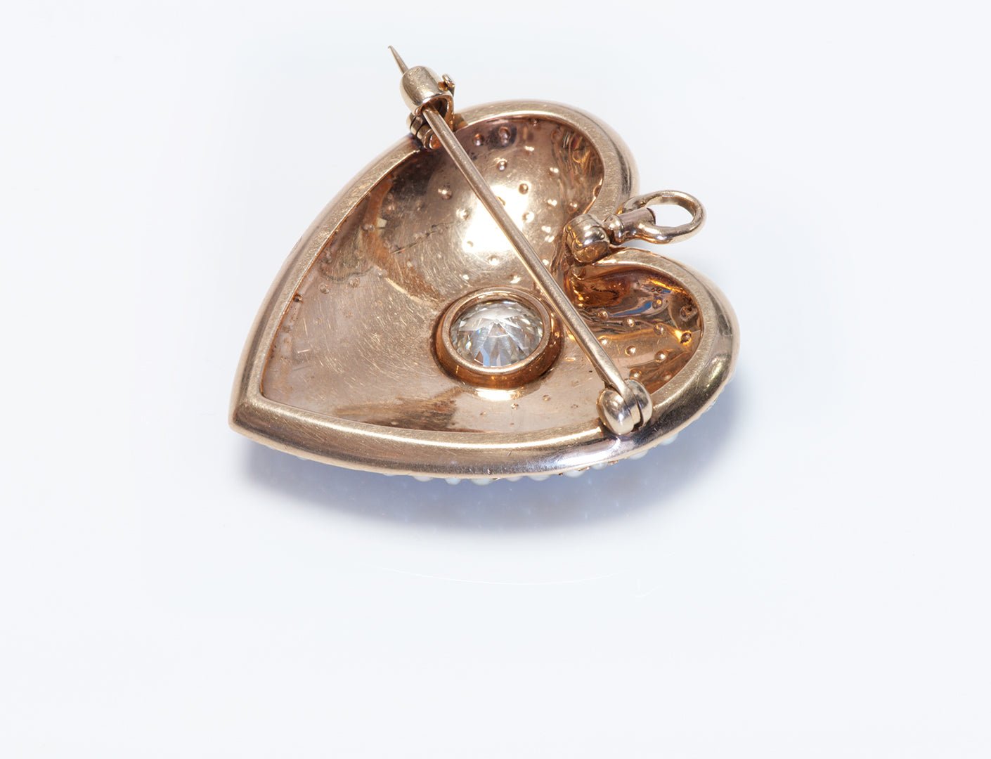 Antique Edwardian Gold Diamond Seed Pearl Heart Pendant Brooch