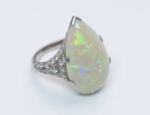 Antique Edwardian Pear-Shaped Opal and Diamond Gold Ring