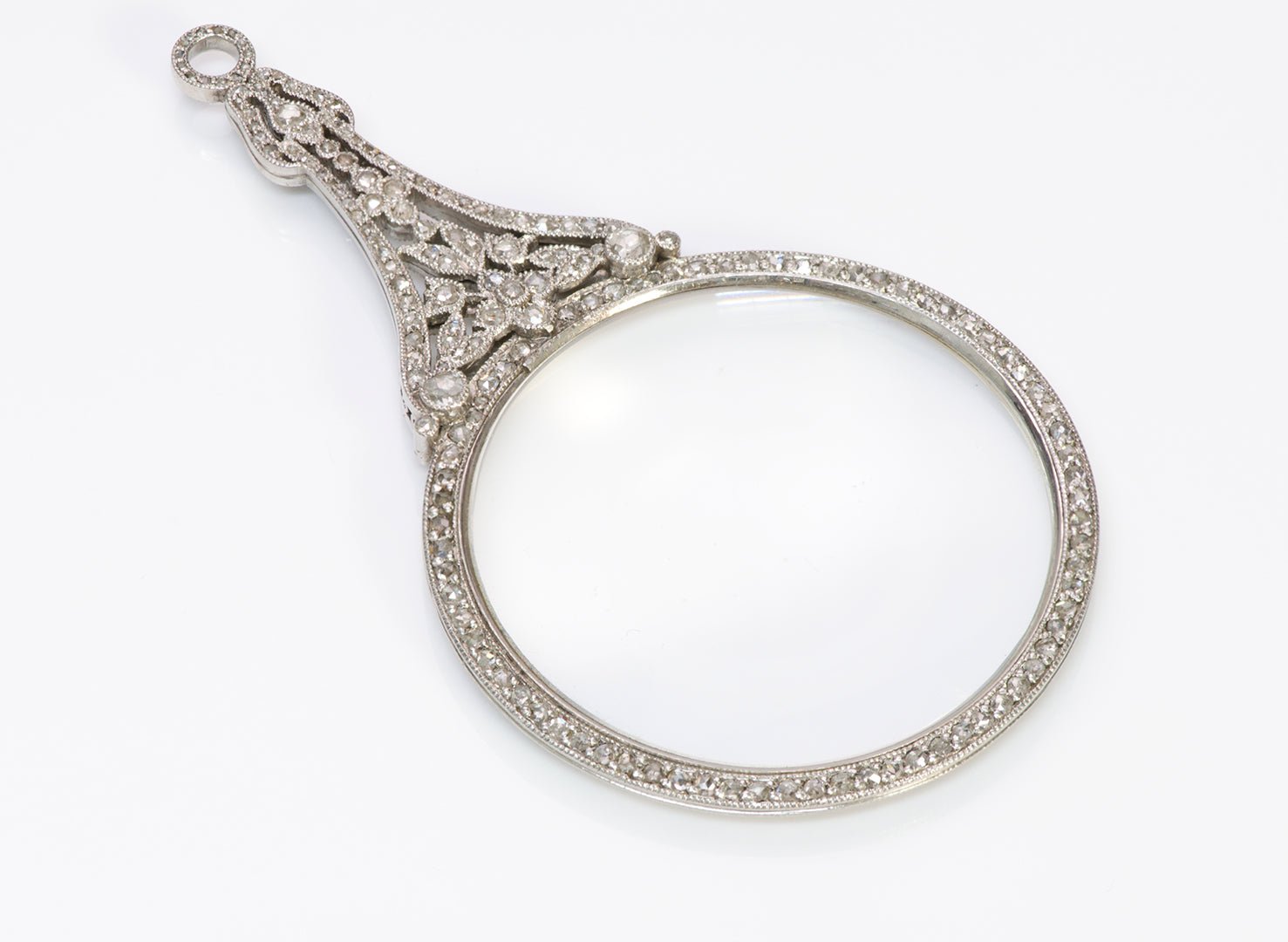 Antique Edwardian Platinum Diamond Quizzing Glass - DSF Antique Jewelry