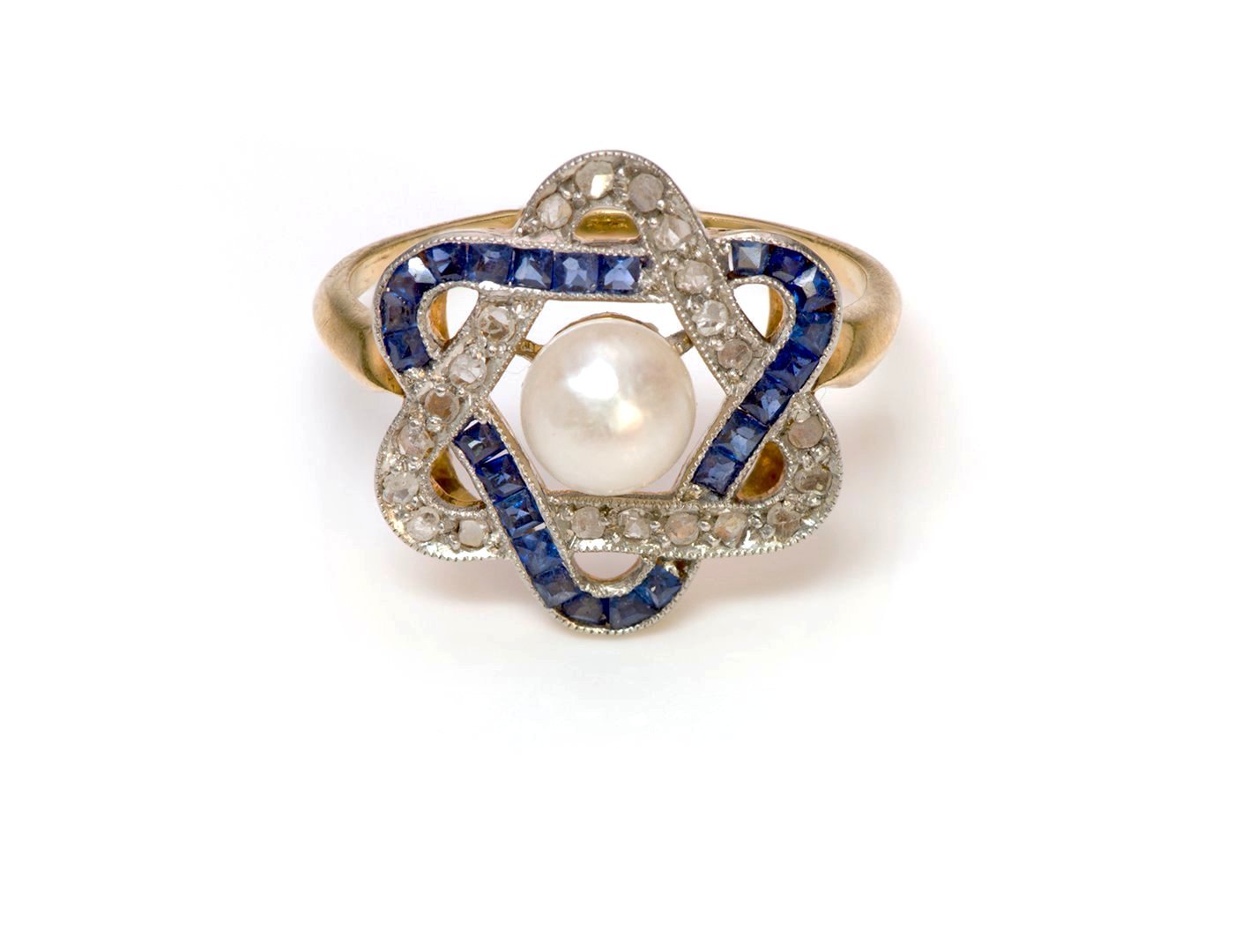 Antique Edwardian Sapphire Diamond Pearl 18K Gold Ring - DSF Antique Jewelry