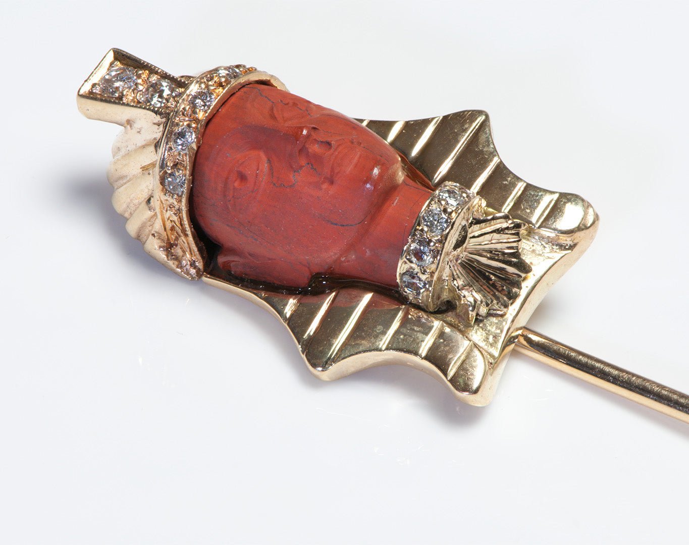 Antique Egyptian Revival Diamond Carnelian Gold Pharaoh Stick Pin