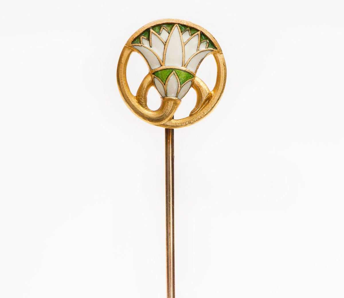 Antique Egyptian Revival Gold Enamel Papyrus Stick Pin