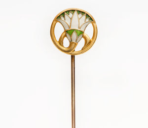 Antique Egyptian Revival Gold Enamel Papyrus Stick Pin