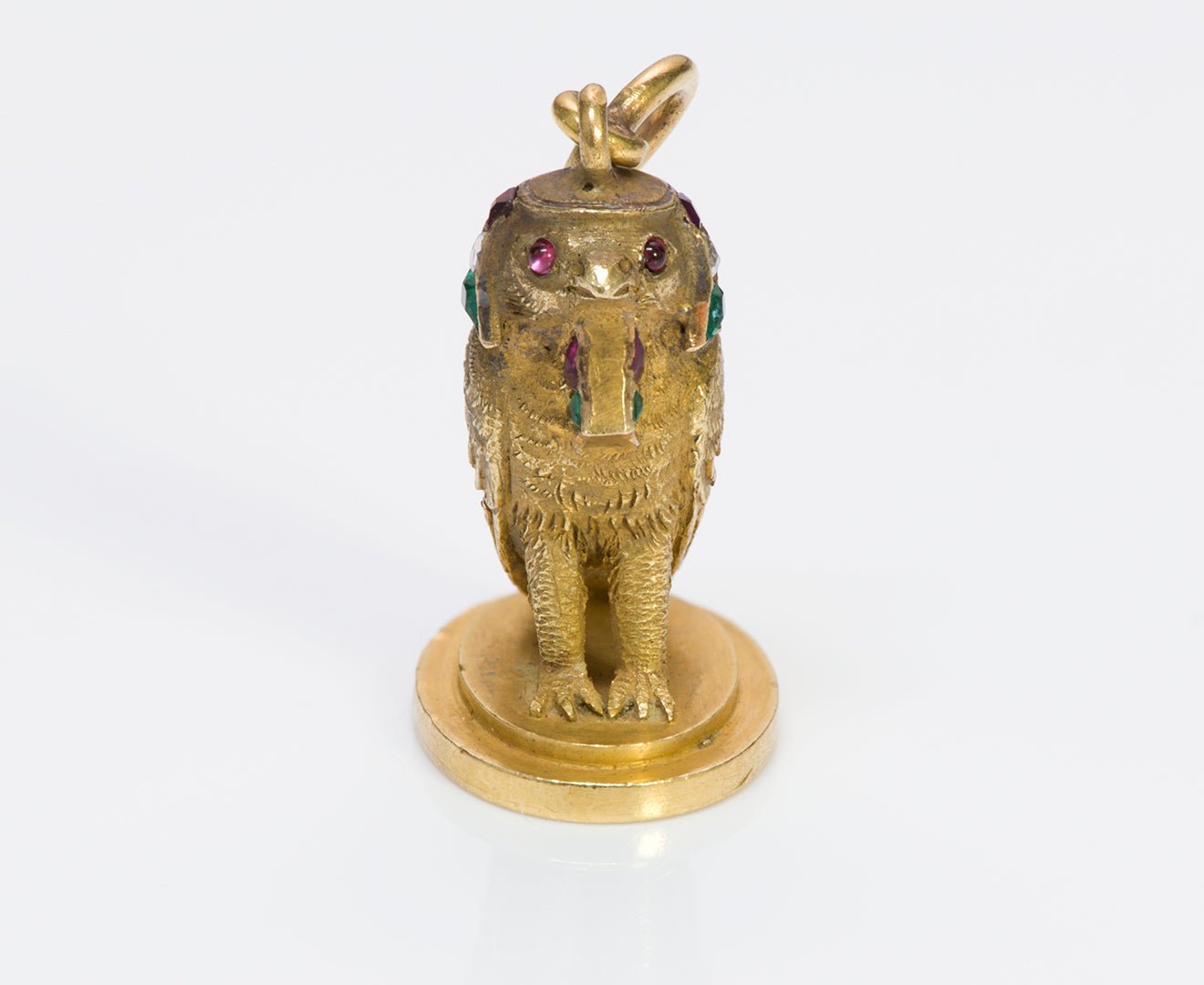 Antique Egyptian Revival Gold Ruby Diamond Emerald "Horus" Fob Seal