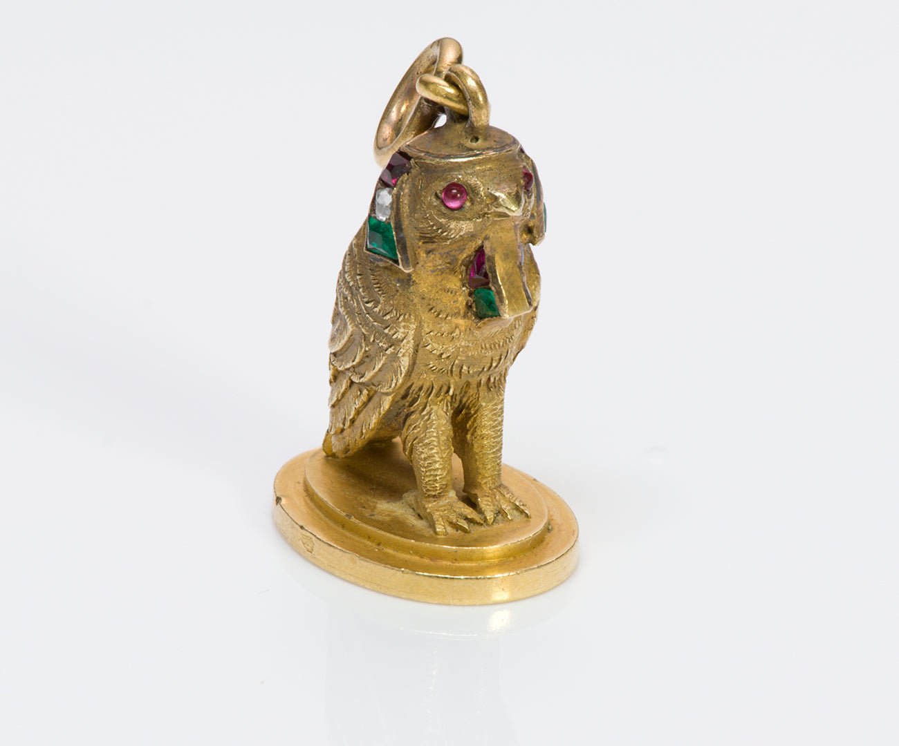 Antique Egyptian Revival Gold Ruby Diamond Emerald "Horus" Fob Seal - DSF Antique Jewelry