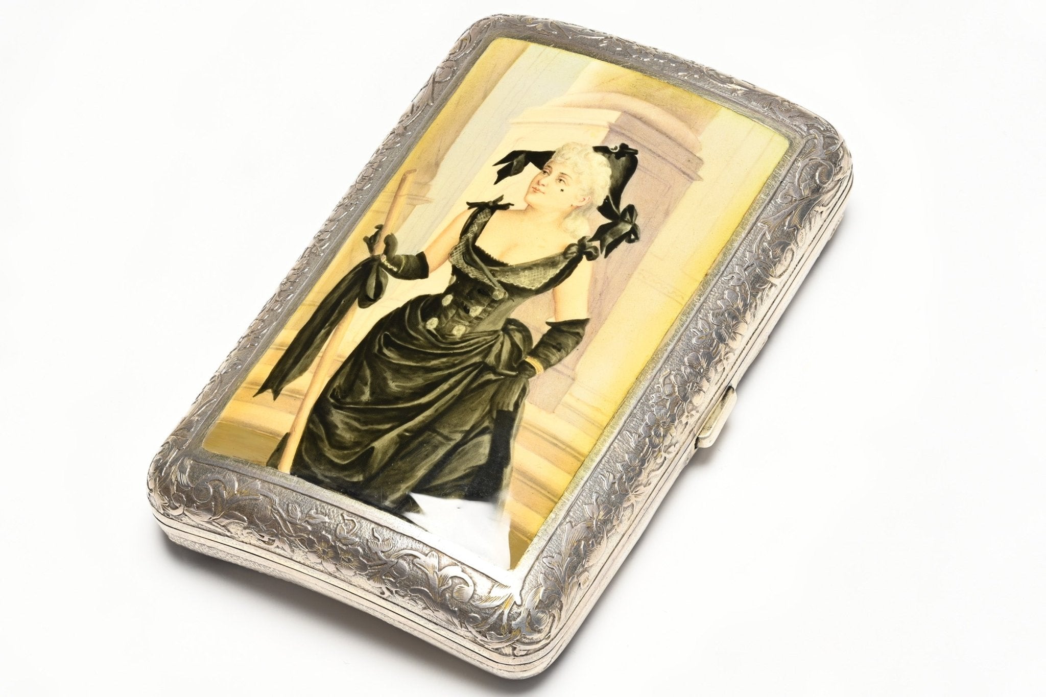 Antique Embossed Silver Enamel Portrait Case