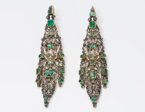 Antique Emerald Diamond Chandelier Earrings