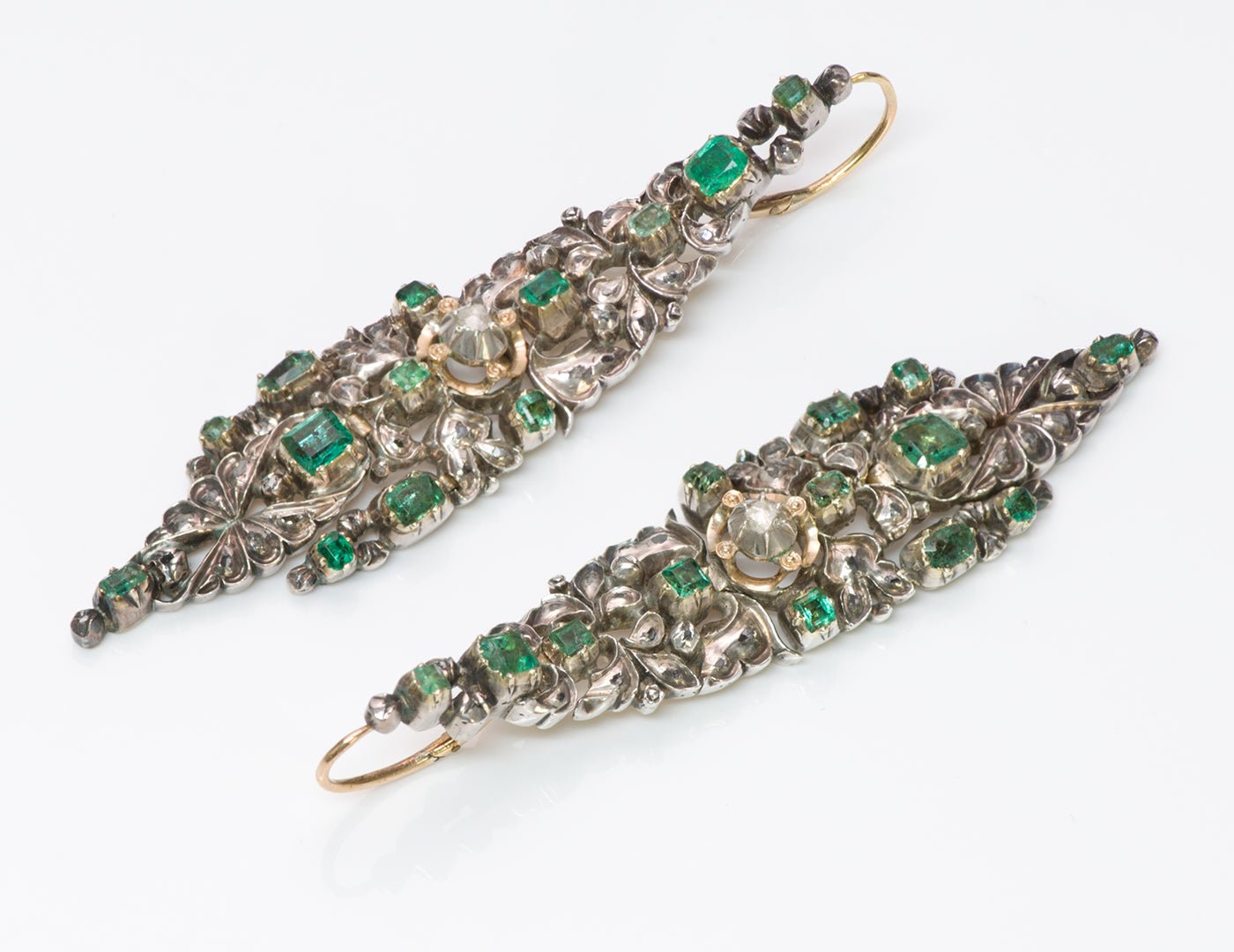 Antique Emerald Diamond Chandelier Earrings