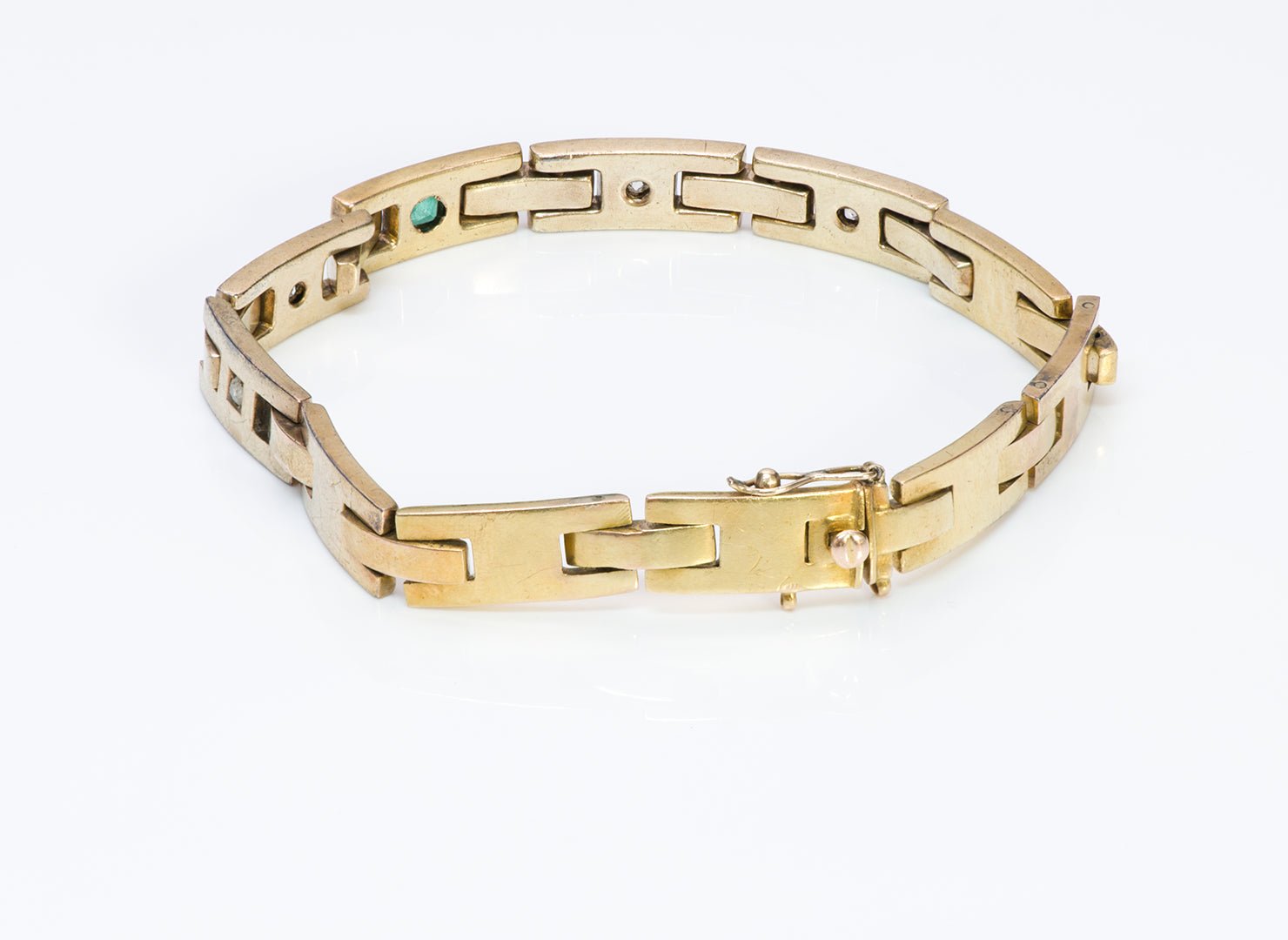 Antique Emerald Diamond Gold Link Bracelet