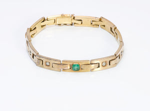 Antique Emerald Diamond Gold Link Bracelet