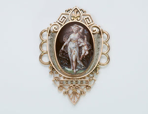 Antique Gold Enamel Brooch Pendant