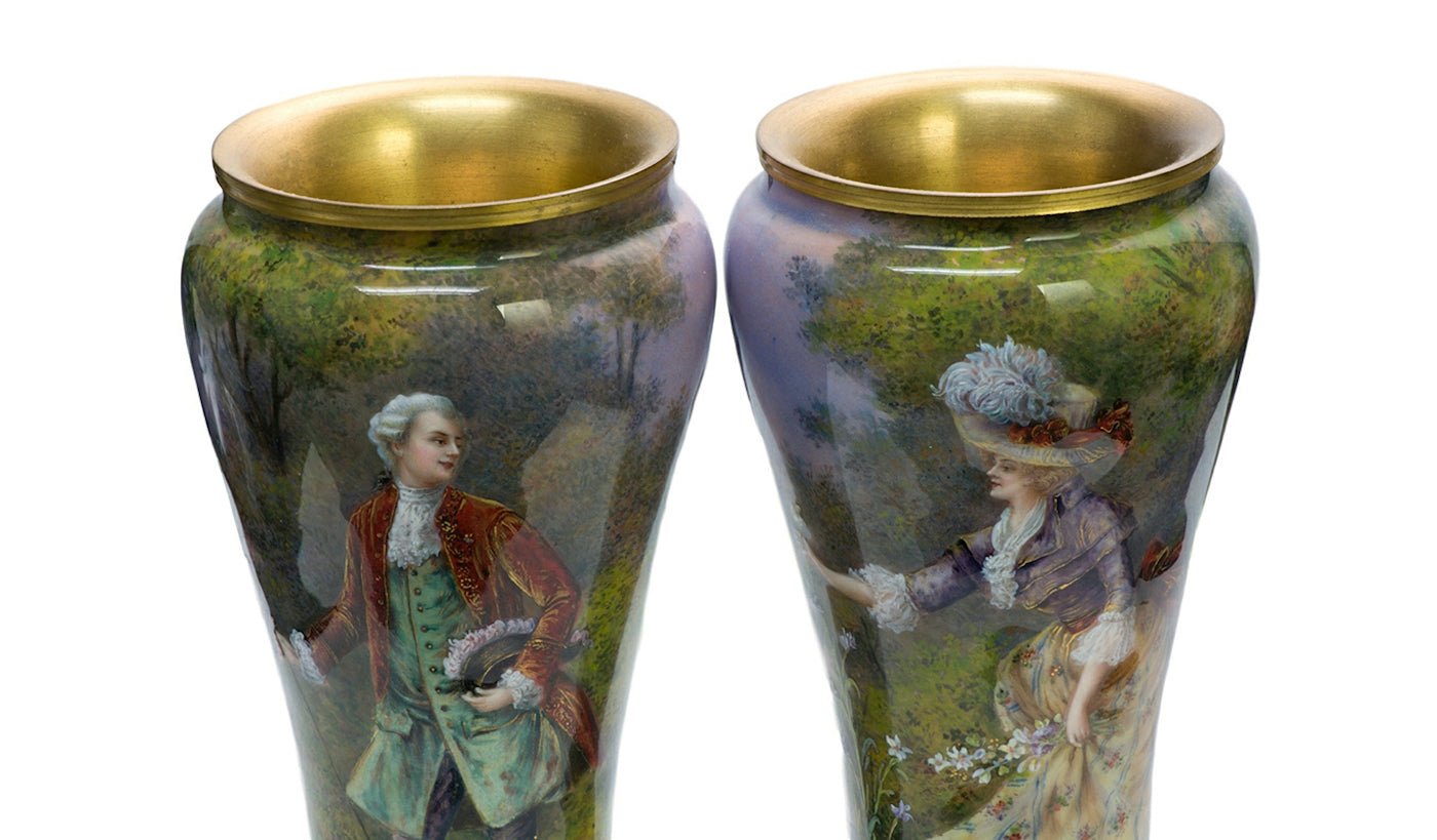 Antique Enamel French Vases