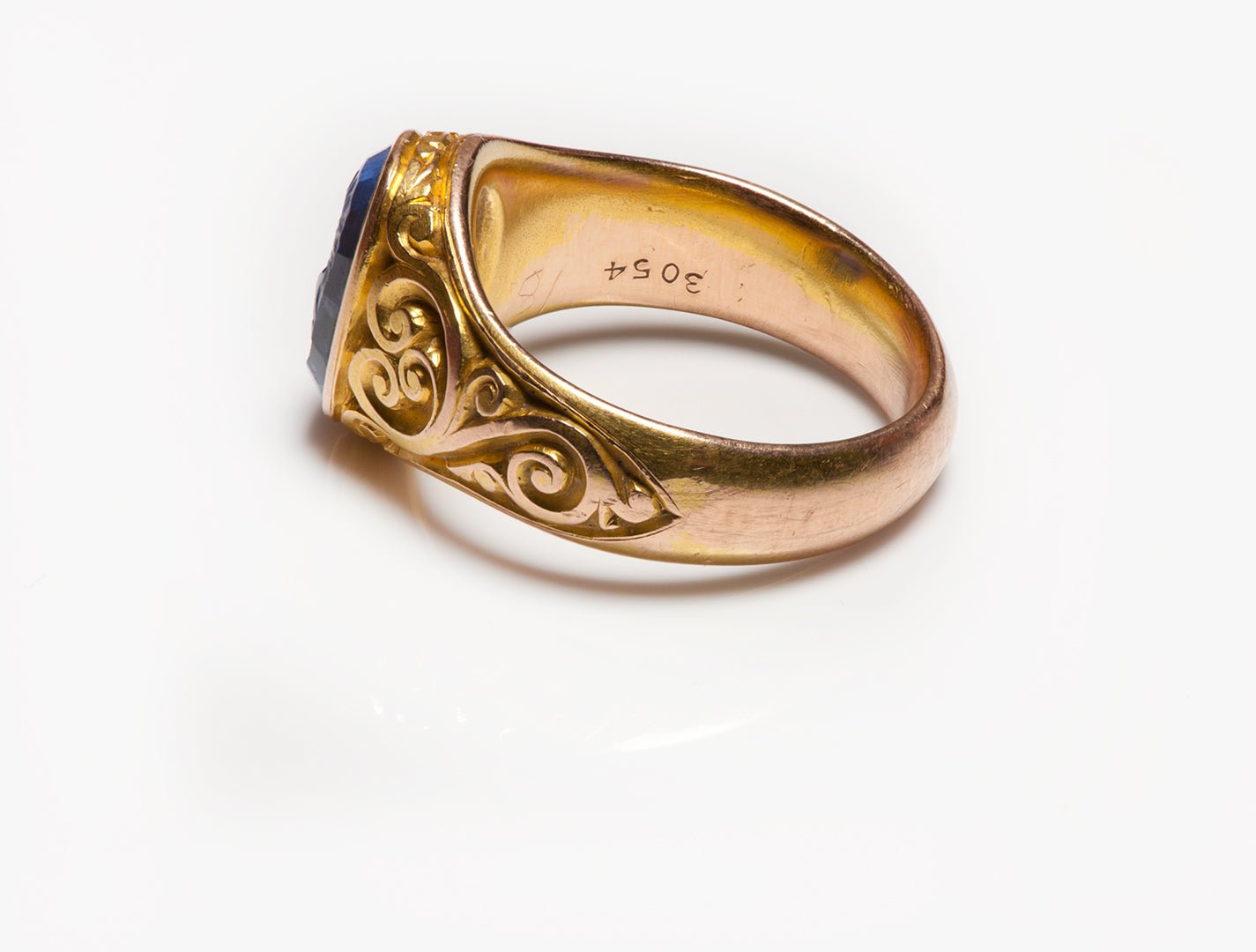 Antique Engraved Gold Ceylon Sapphire Intaglio Men's Ring - DSF Antique Jewelry