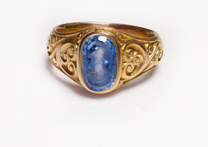 Antique Engraved Gold Ceylon Sapphire Intaglio Men's Ring