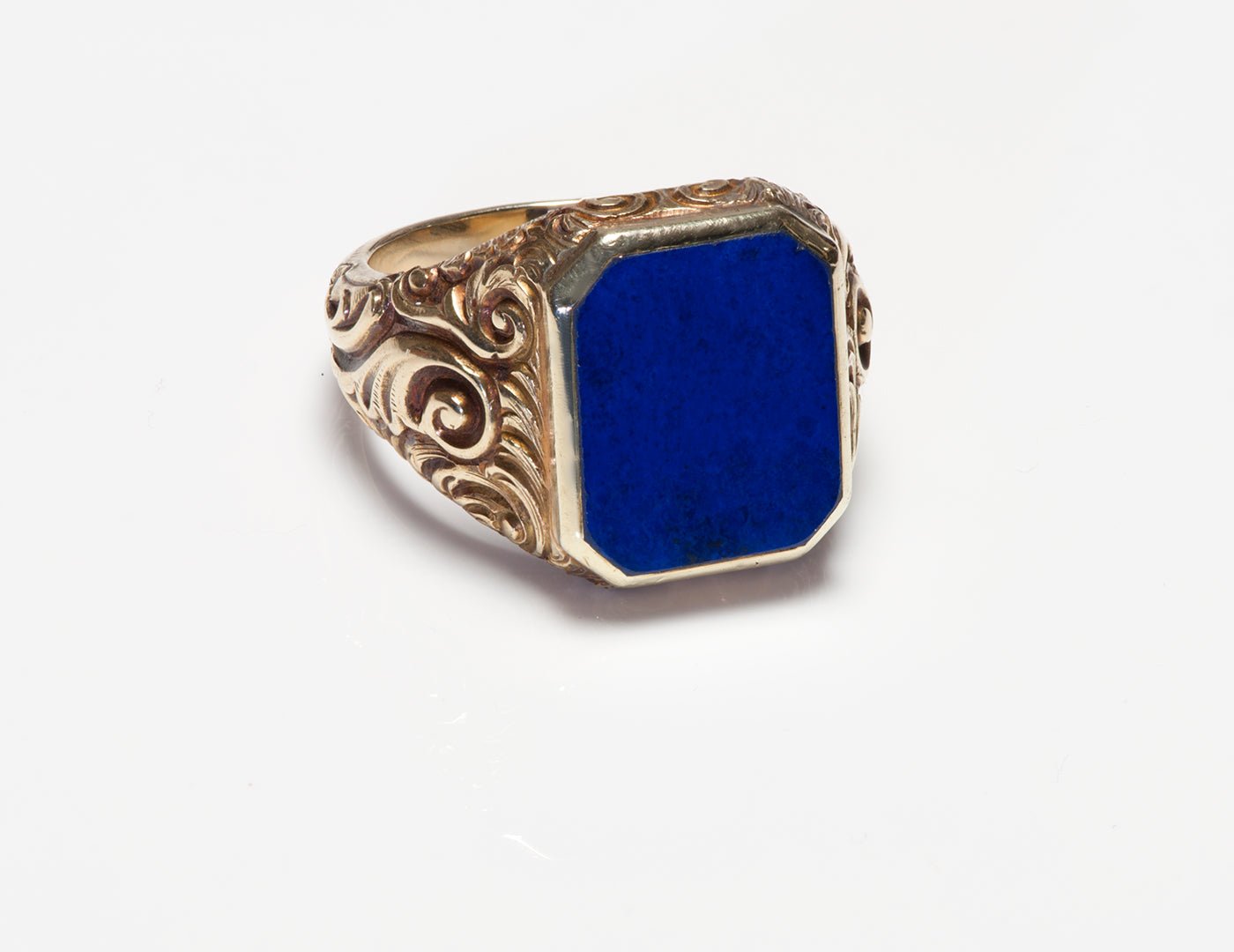 Antique Engraved Gold Lapis Men's Ring