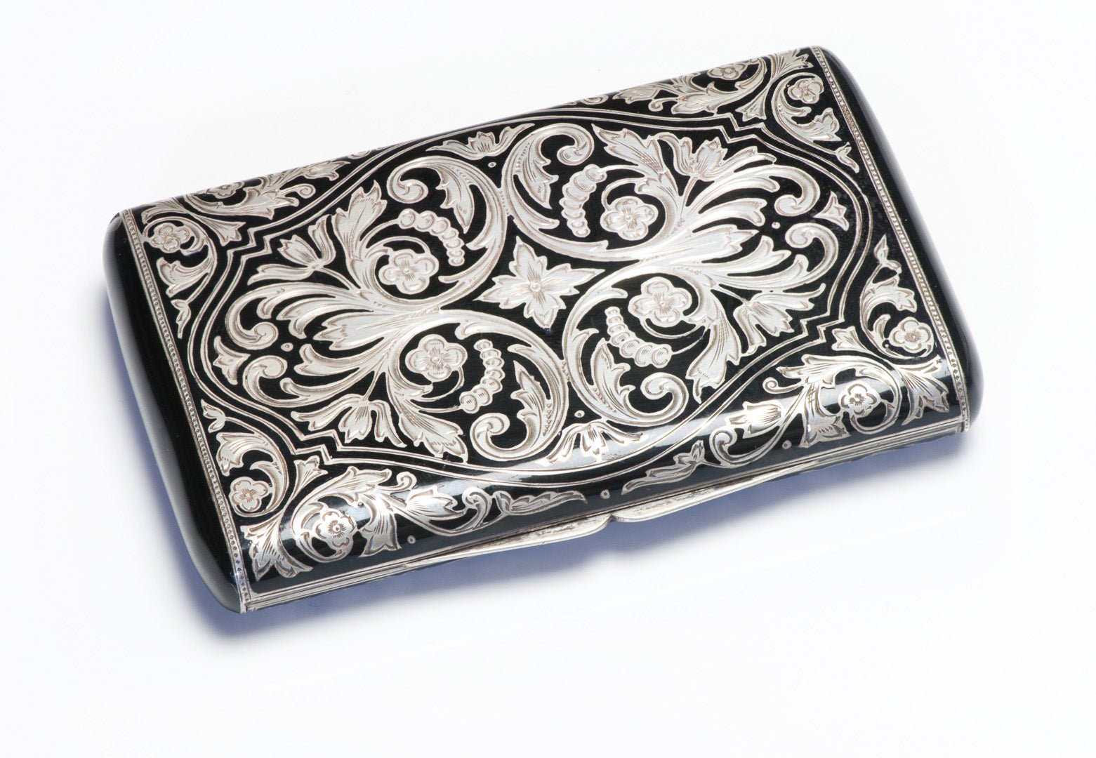 Antique Engraved Silver Romantic Scene Enamel Case