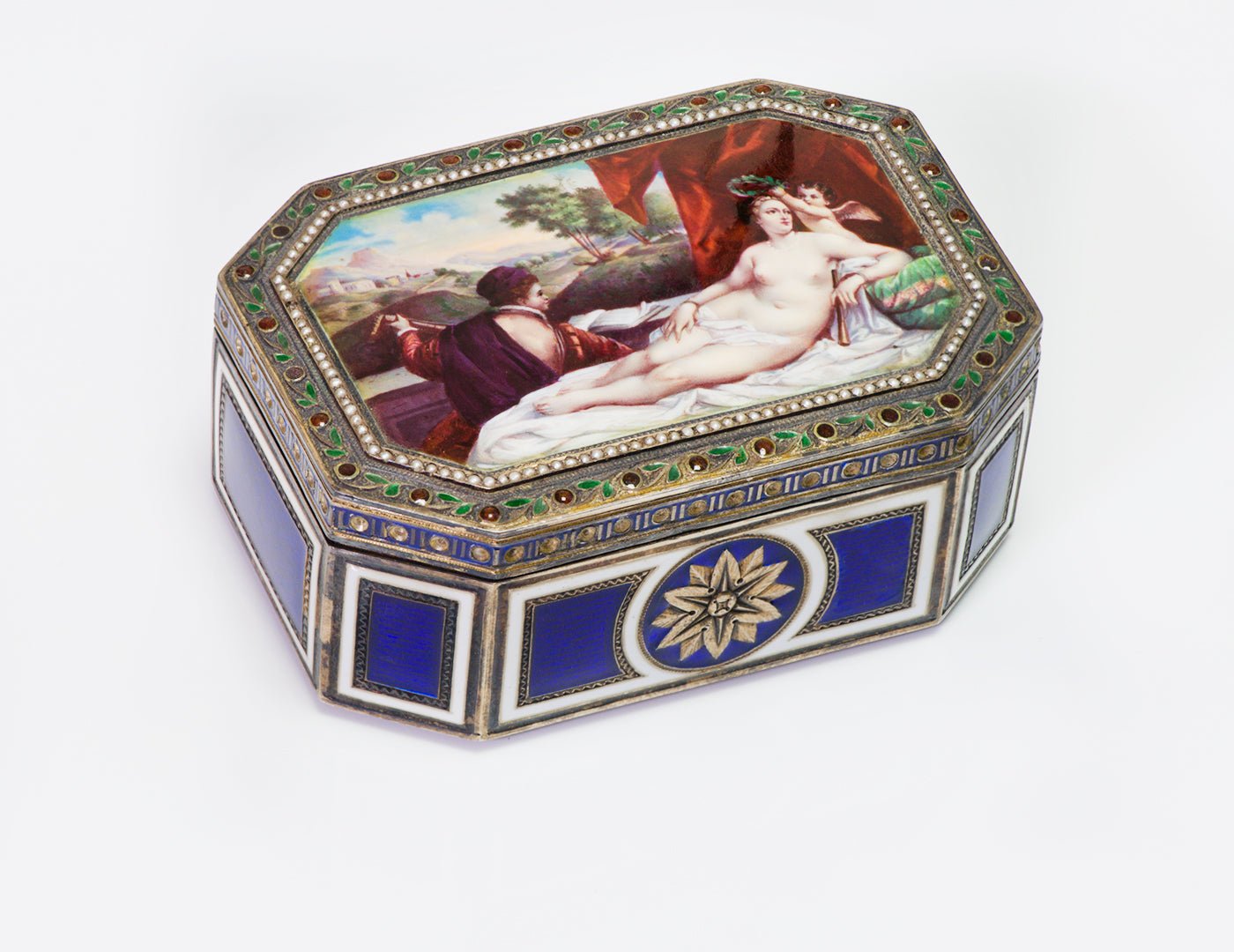 Antique Erotica Nude Enamel Silver Box