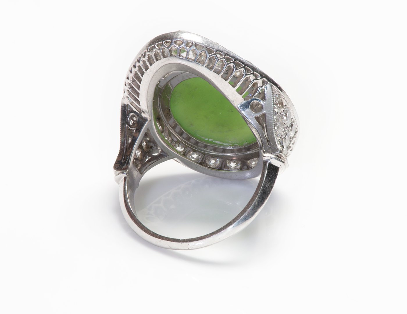 Antique Ethnic Face Jade Diamond Platinum Ring