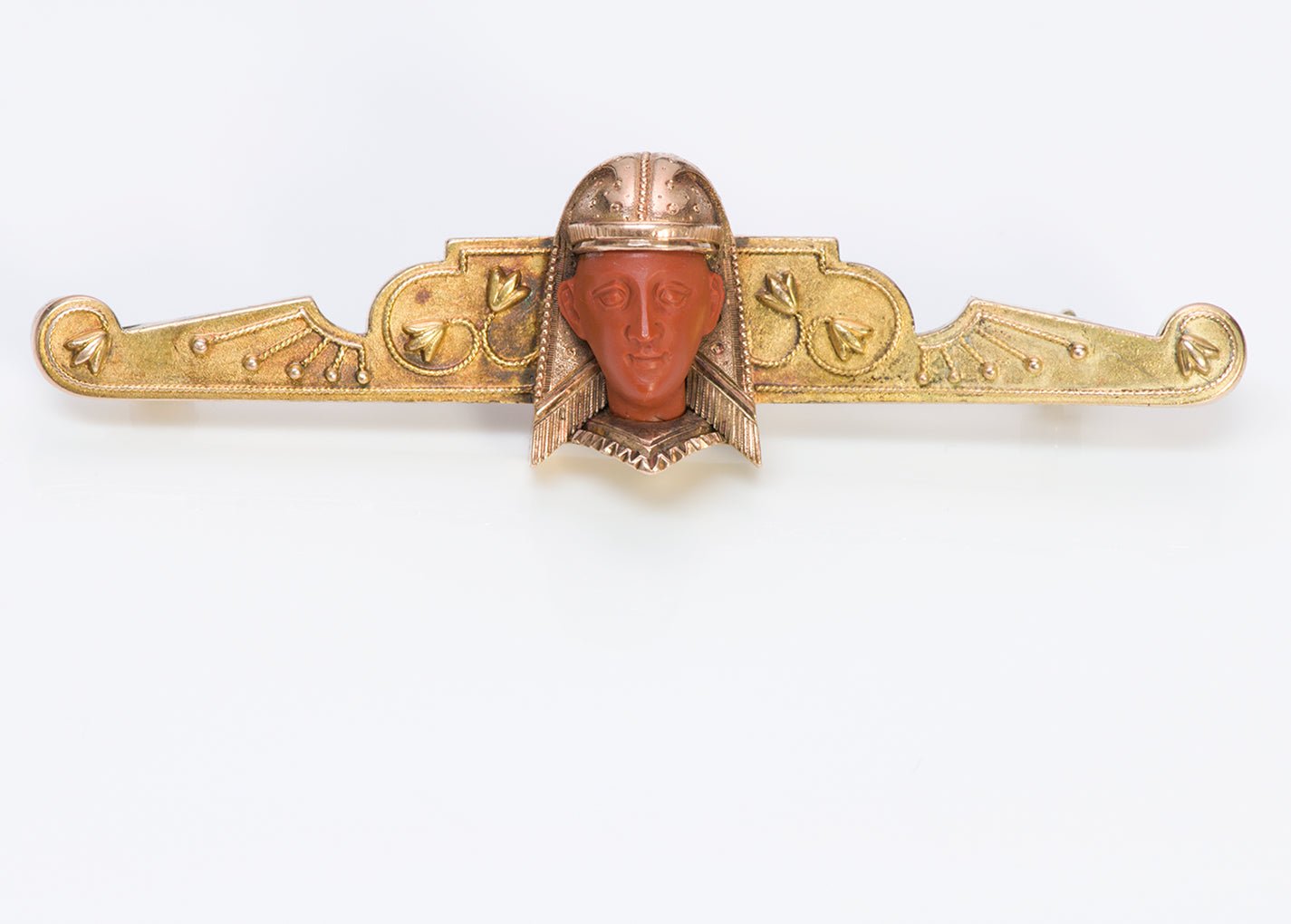 Antique Etruscan Egyptian Revival Carnelian Gold Bracelet Brooch