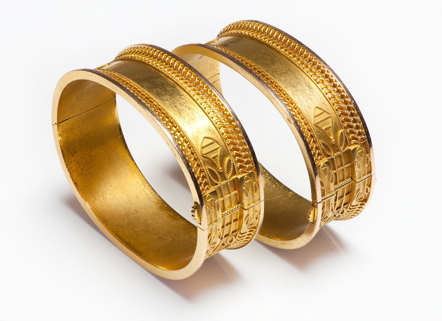 Antique Etruscan Revival Pair of Gold Bangles
