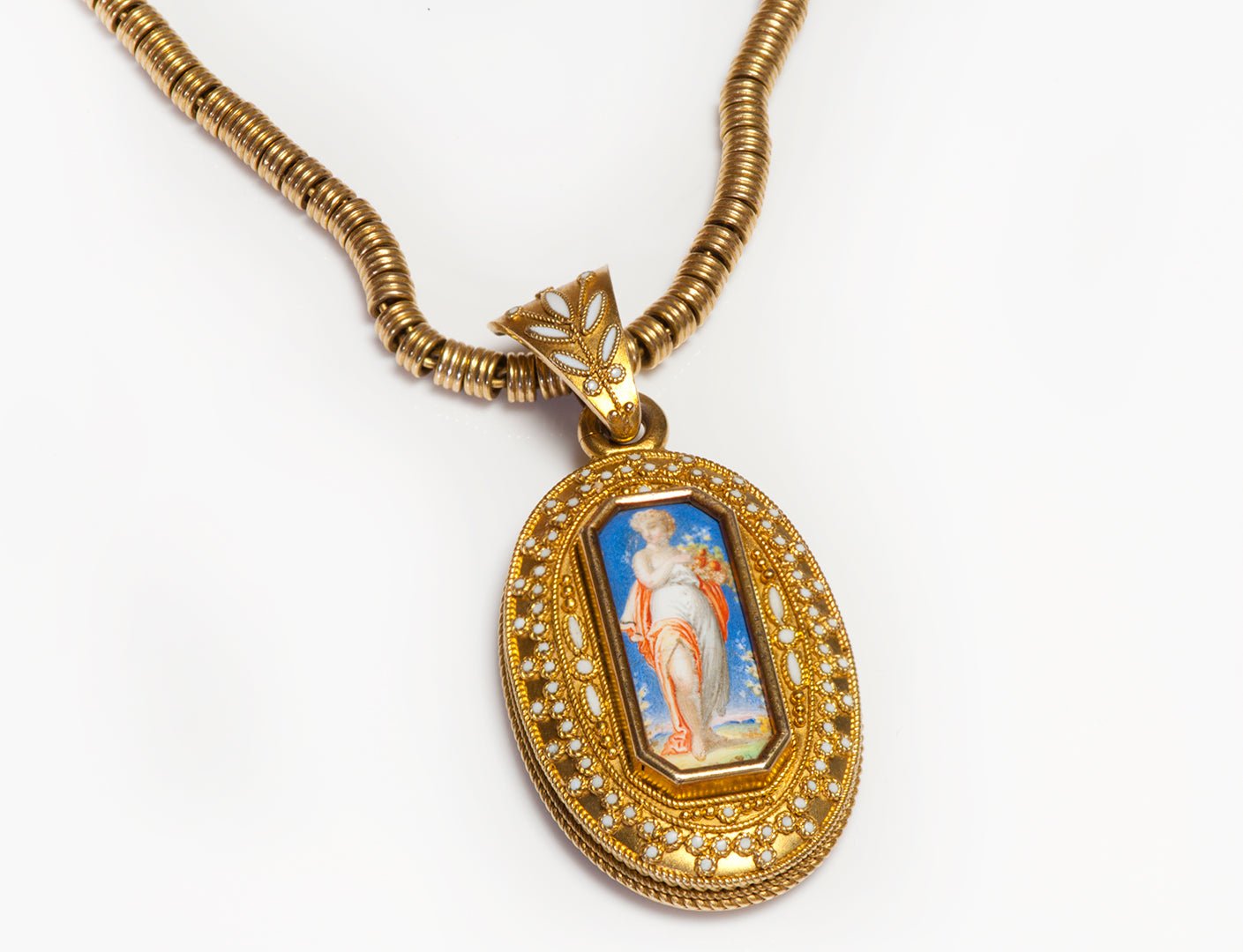 Antique Eugène Fontenay Gold Enamel Locket Pendant - DSF Antique Jewelry