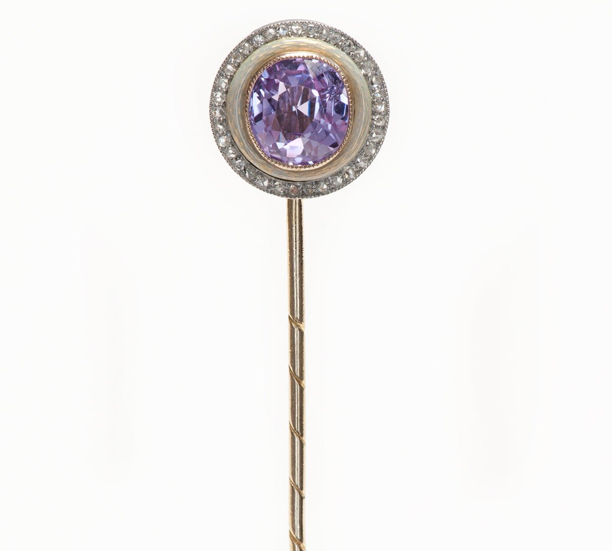 Antique Faberge 18K Gold Platinum Tourmaline Diamond Enamel Stick Pin