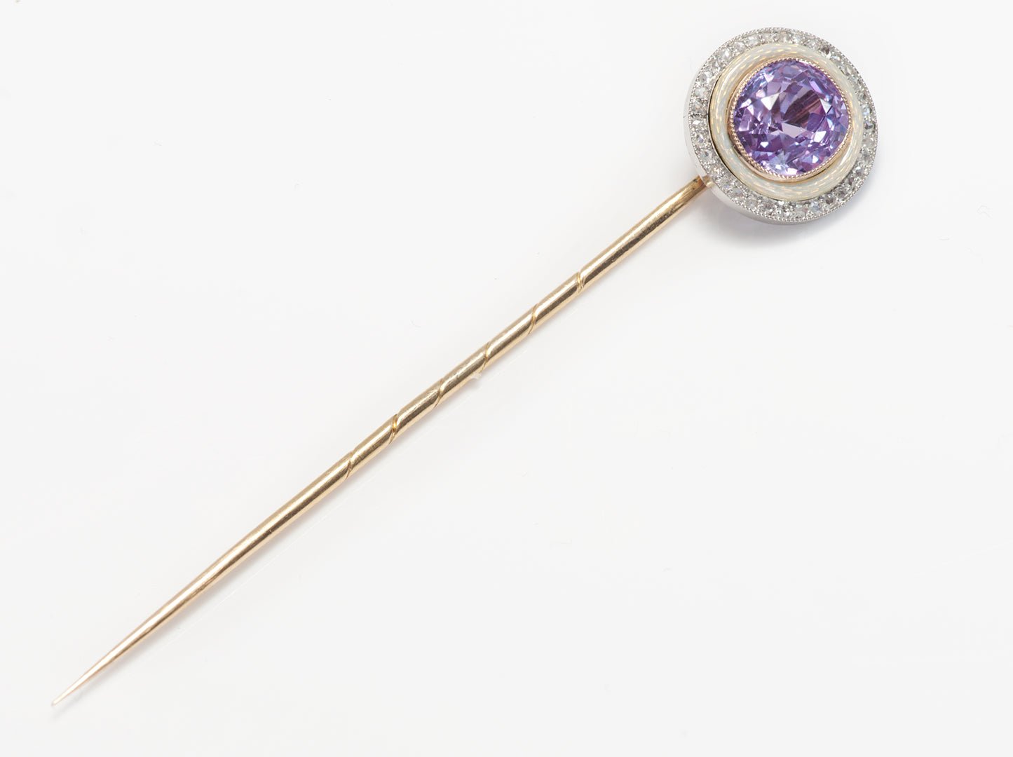 Antique Faberge 18K Gold Platinum Tourmaline Diamond Enamel Stick Pin - DSF Antique Jewelry