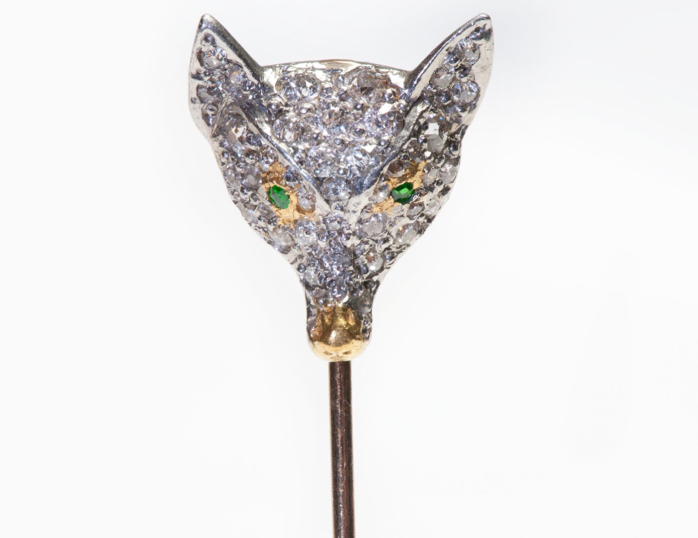 Antique Fox Platinum Gold Diamond Ruby Stick Pin - DSF Antique Jewelry