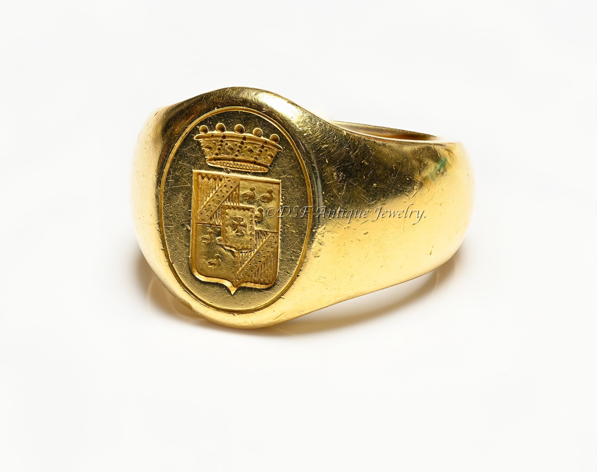 Antique French 18K Gold Crest Men's Ring