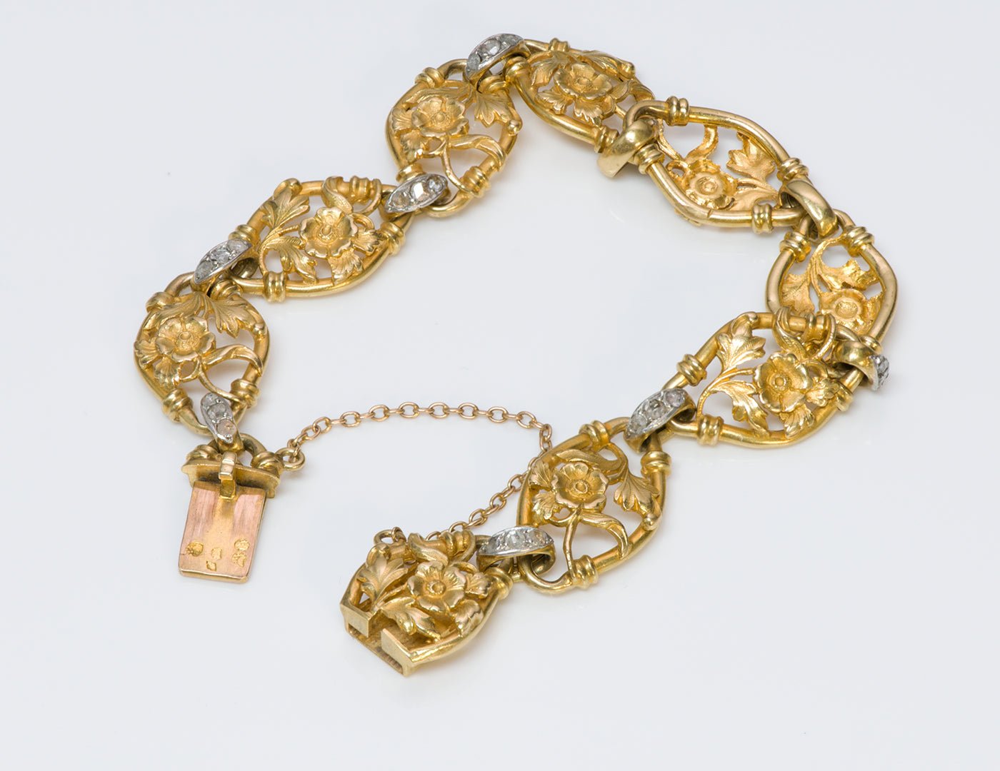 Antique French 18K Gold Diamond Bracelet - DSF Antique Jewelry